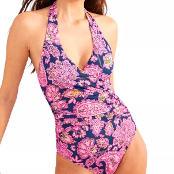 🆕 Boden Levanzo Ruched Halter One Piece Swimsuit
Size 4R Navy, Paisley Terrace🆕 - Picture 4 of 10
